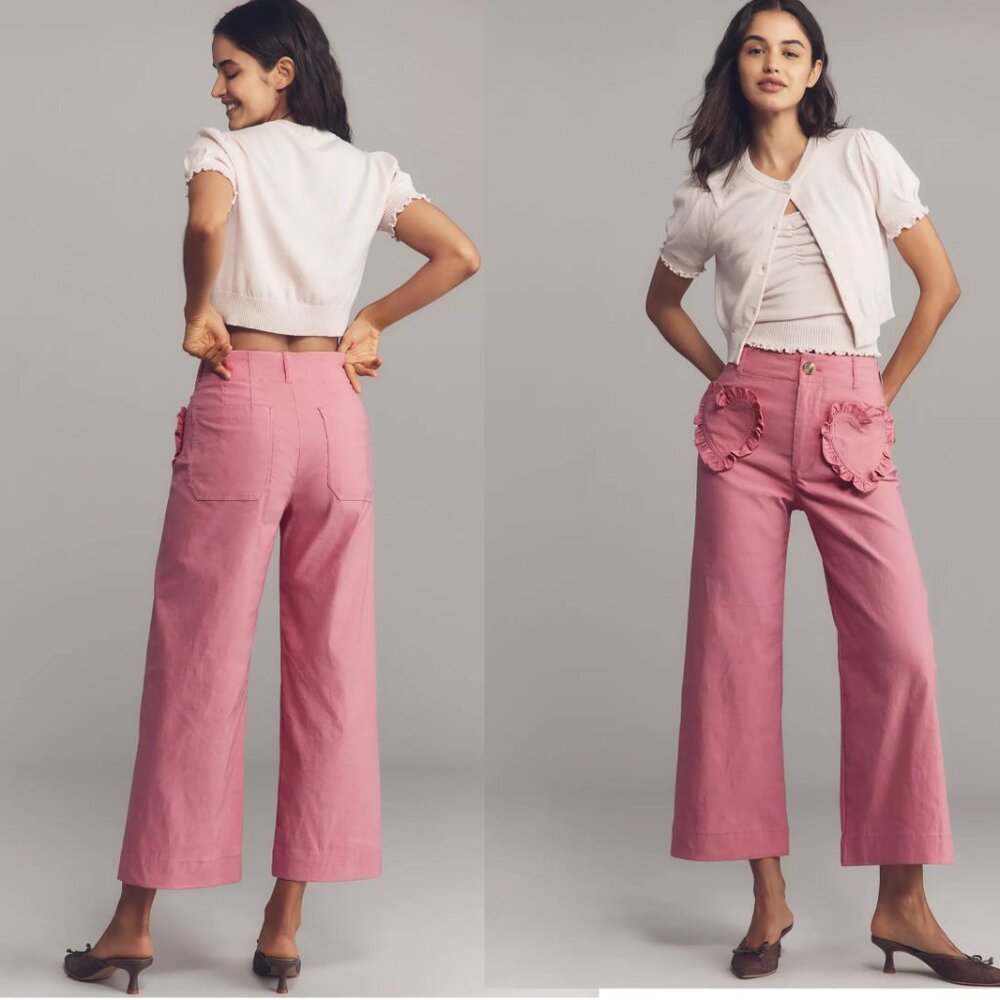 Anthropologie The Colette Heart Pocket Crop Wide-Leg Pants by Maeve 26 tall new - Picture 1 of 6